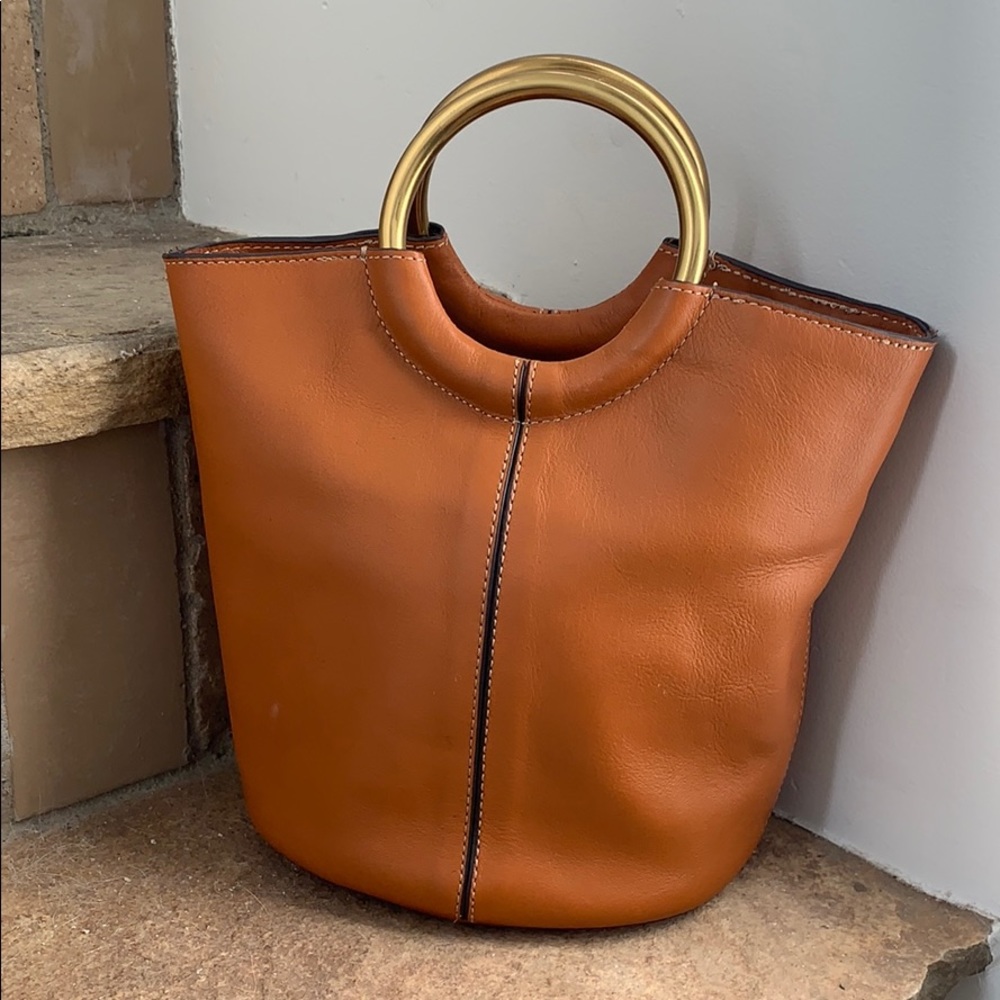 J Crew  Leather Bucket Bag with Brass Handles